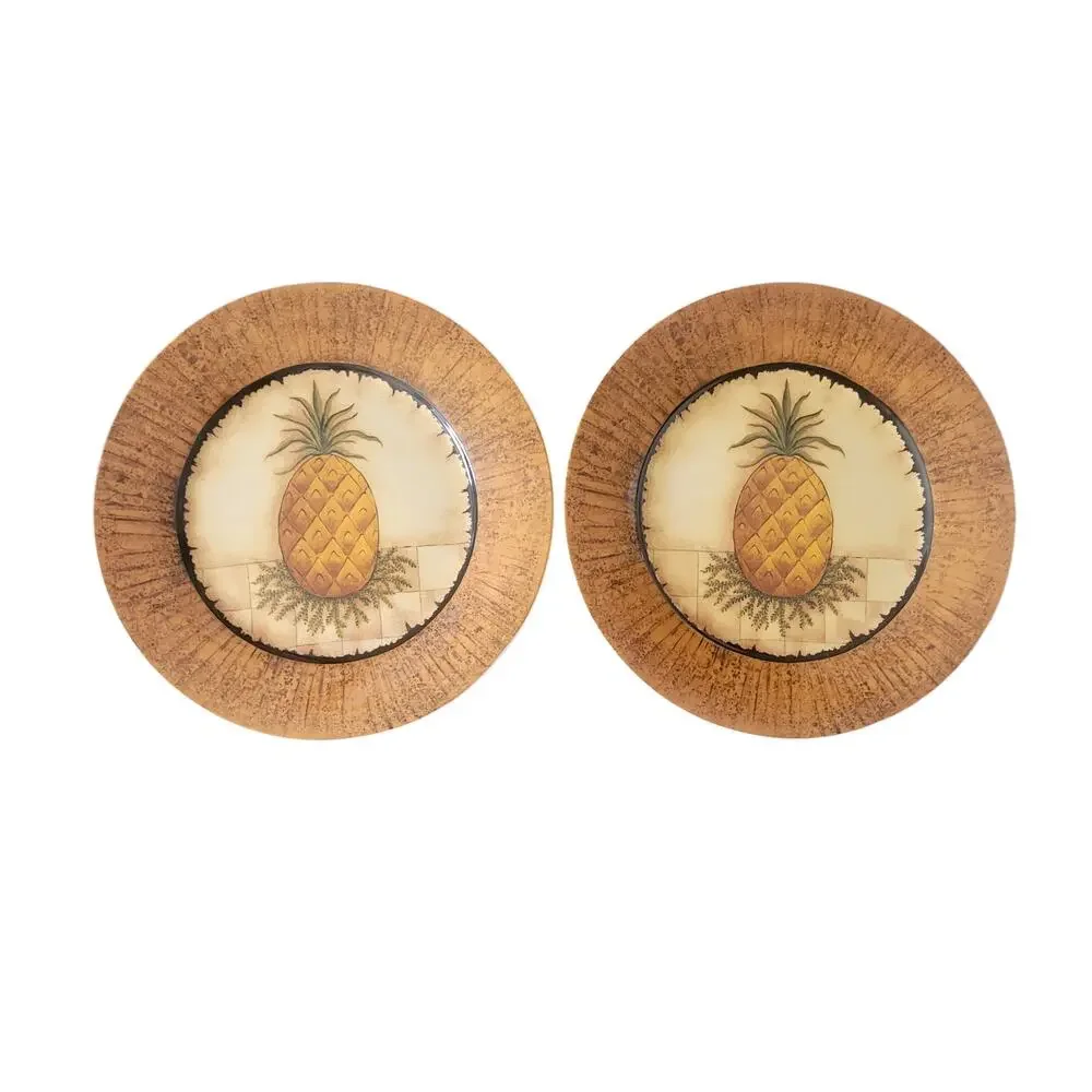 ESC Trading Company David Harden Hospitality‎ Pineapple Plates Set 2 Brown Gold